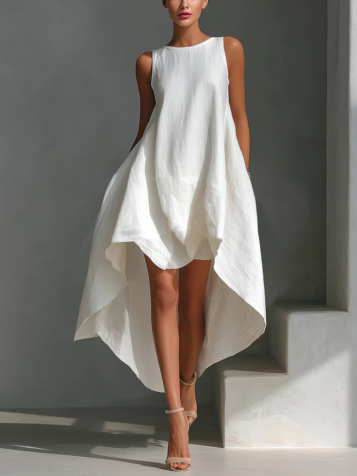 Vestido de Lino Blanco Asimétrico