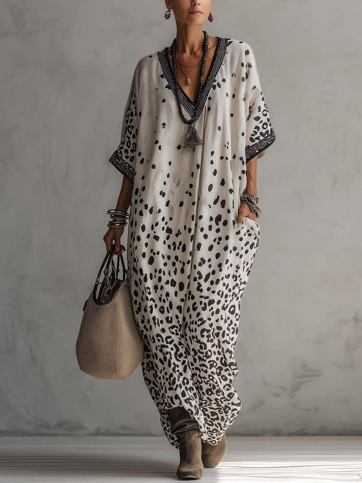 Vestido Maxi de Gasa con Estampado de Leopardo Degradado