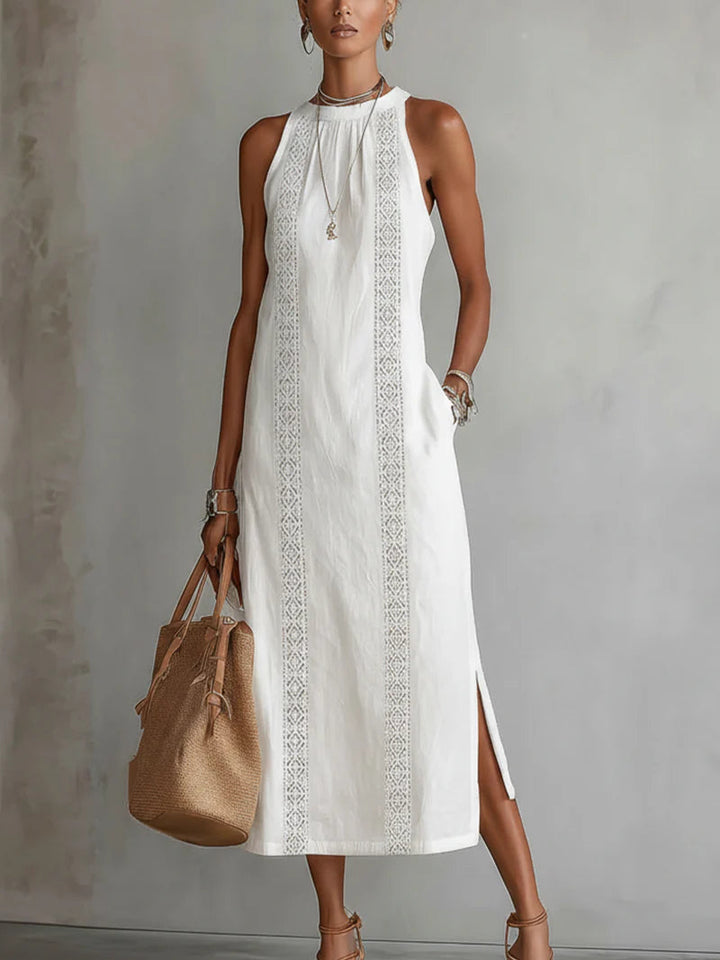 Vestido Maxi de Lino Blanco sin Mangas