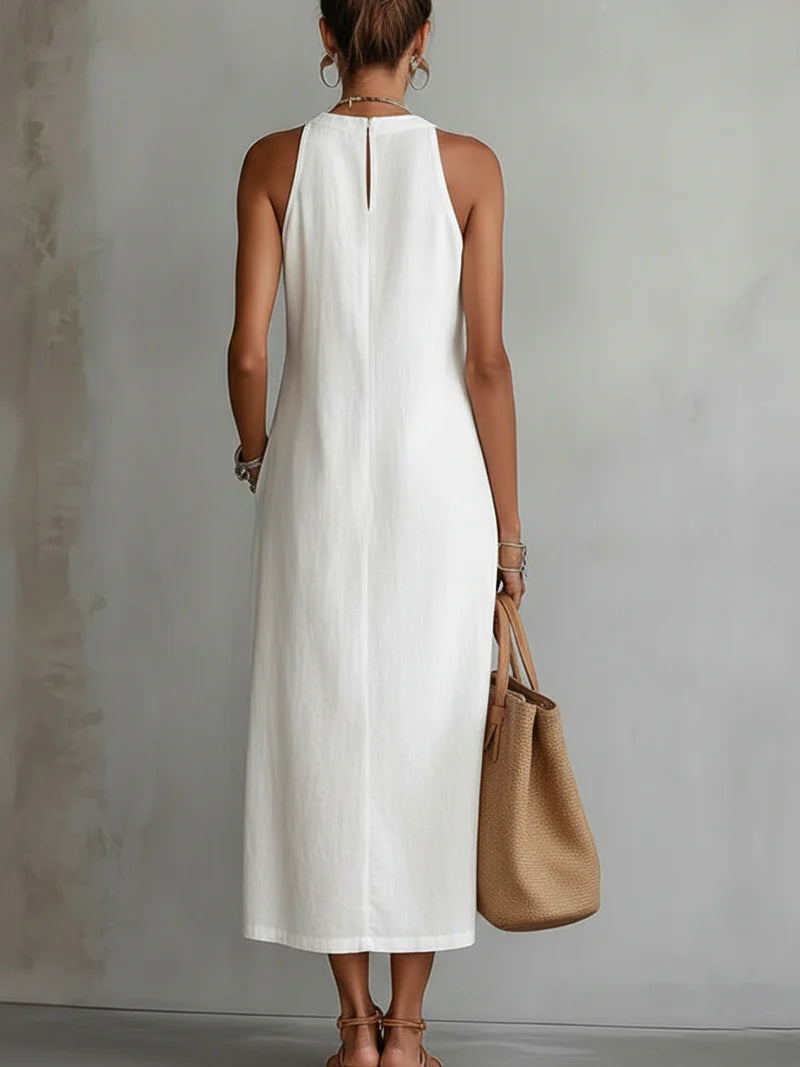 Vestido Maxi de Lino Blanco sin Mangas