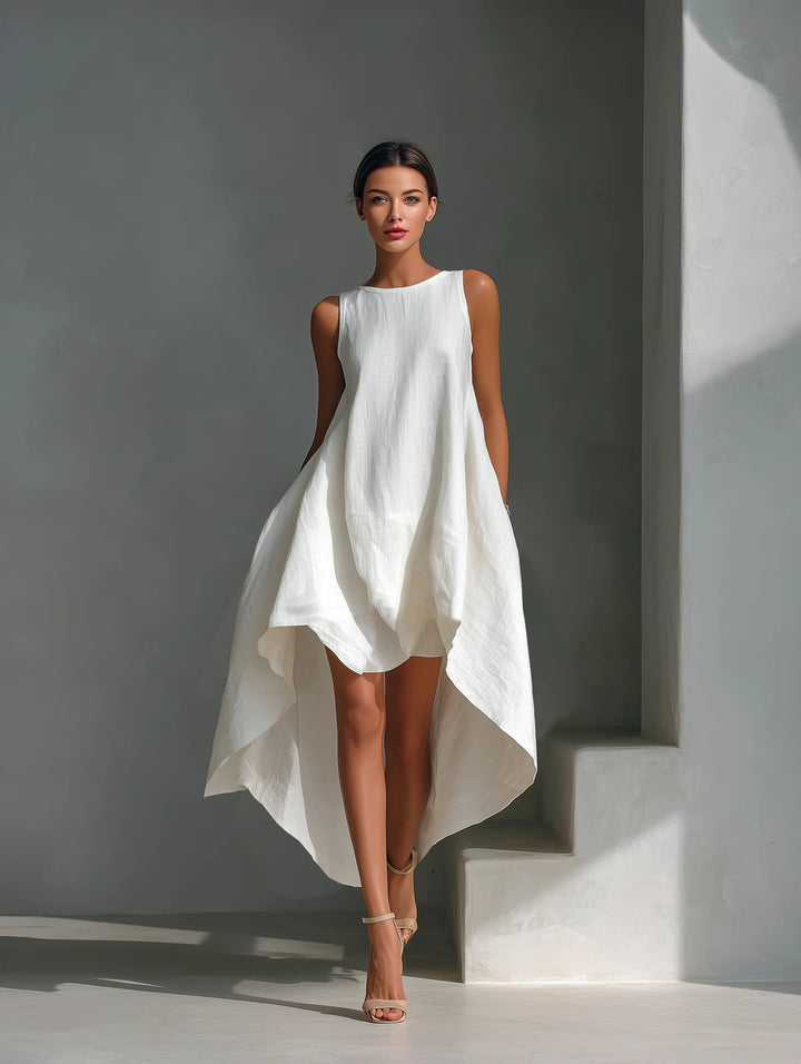 Vestido de Lino Blanco Asimétrico