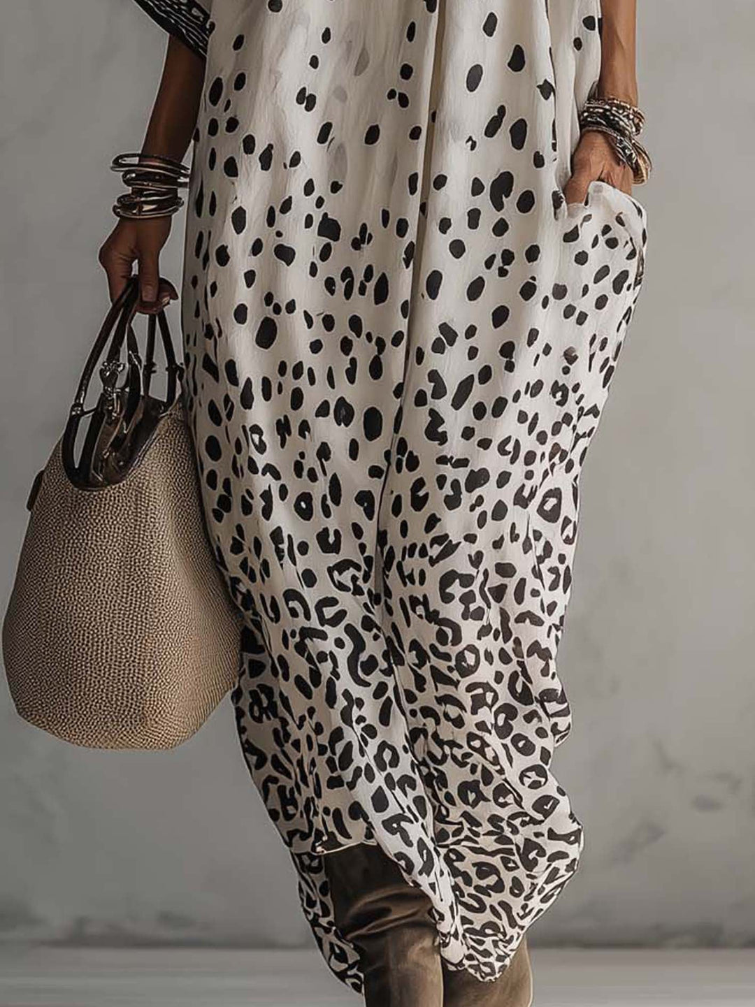 Vestido Maxi de Gasa con Estampado de Leopardo Degradado