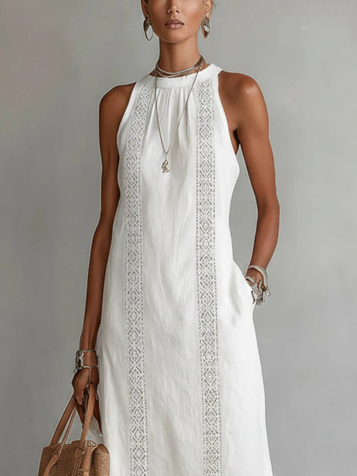 Vestido Maxi de Lino Blanco sin Mangas