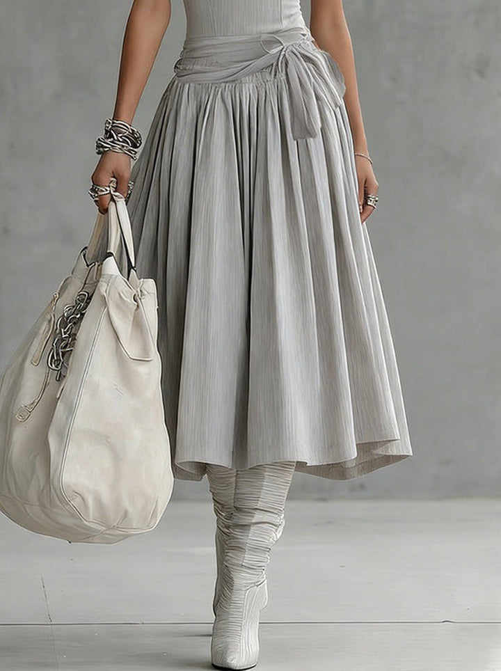 Vestido Midi Gris de Punto Acanalado con Drapeado