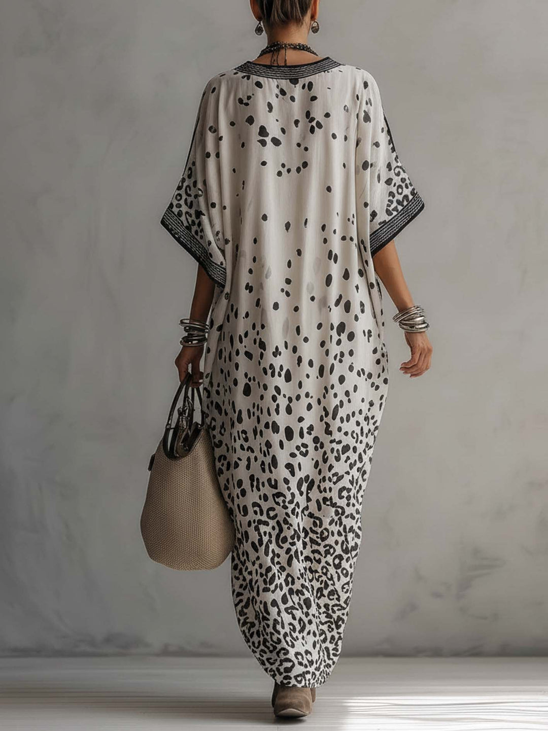 Vestido Maxi de Gasa con Estampado de Leopardo Degradado
