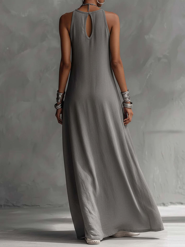 Vestido Maxi Bicolor Gris y Blanco sin Mangas