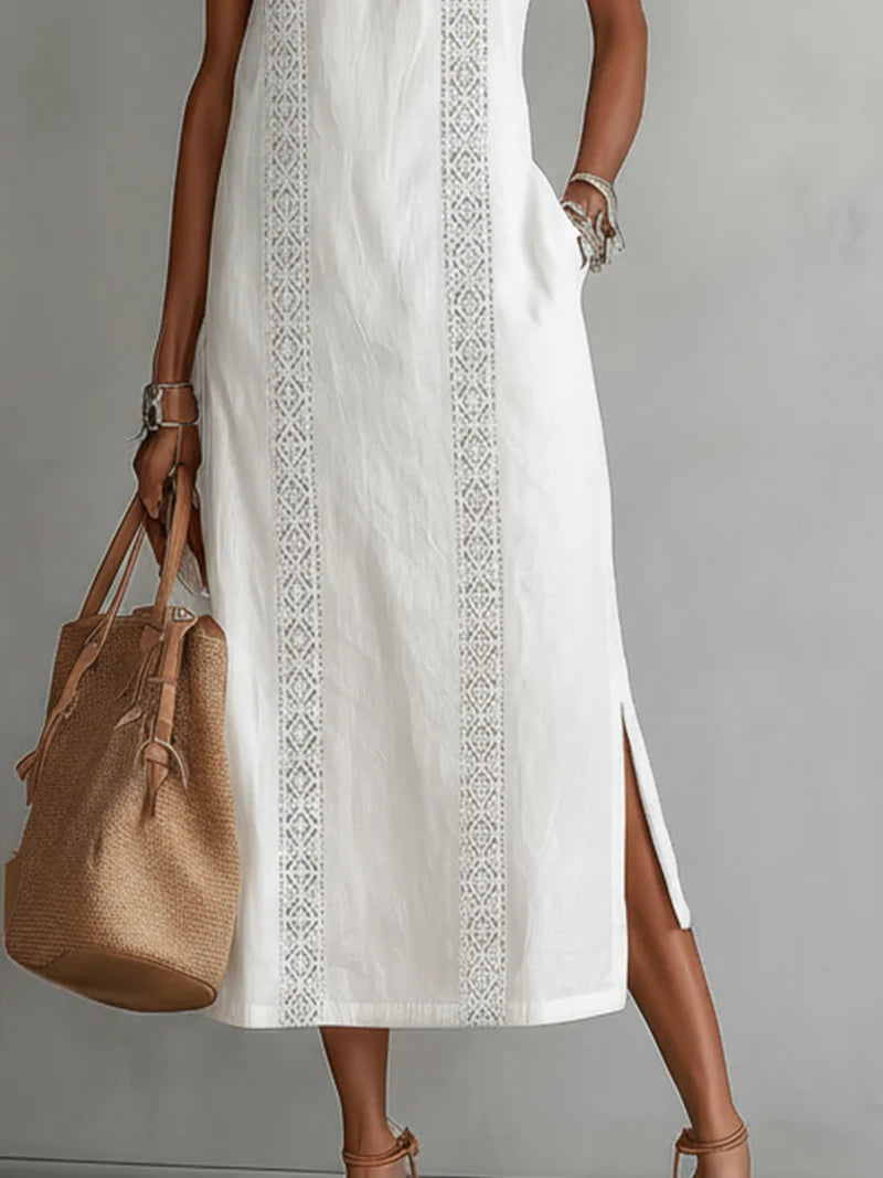 Vestido Maxi de Lino Blanco sin Mangas