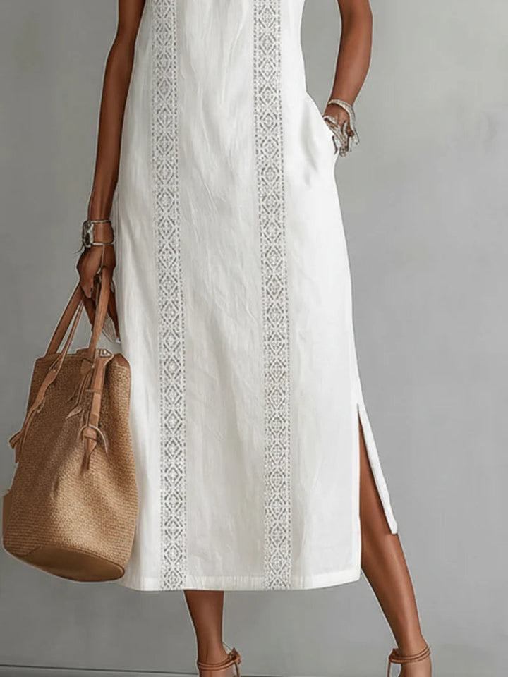 Vestido Maxi de Lino Blanco sin Mangas