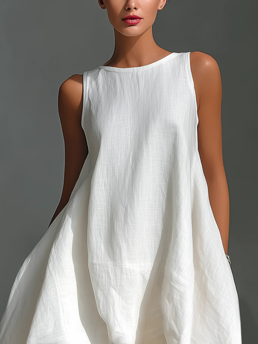 Vestido de Lino Blanco Asimétrico