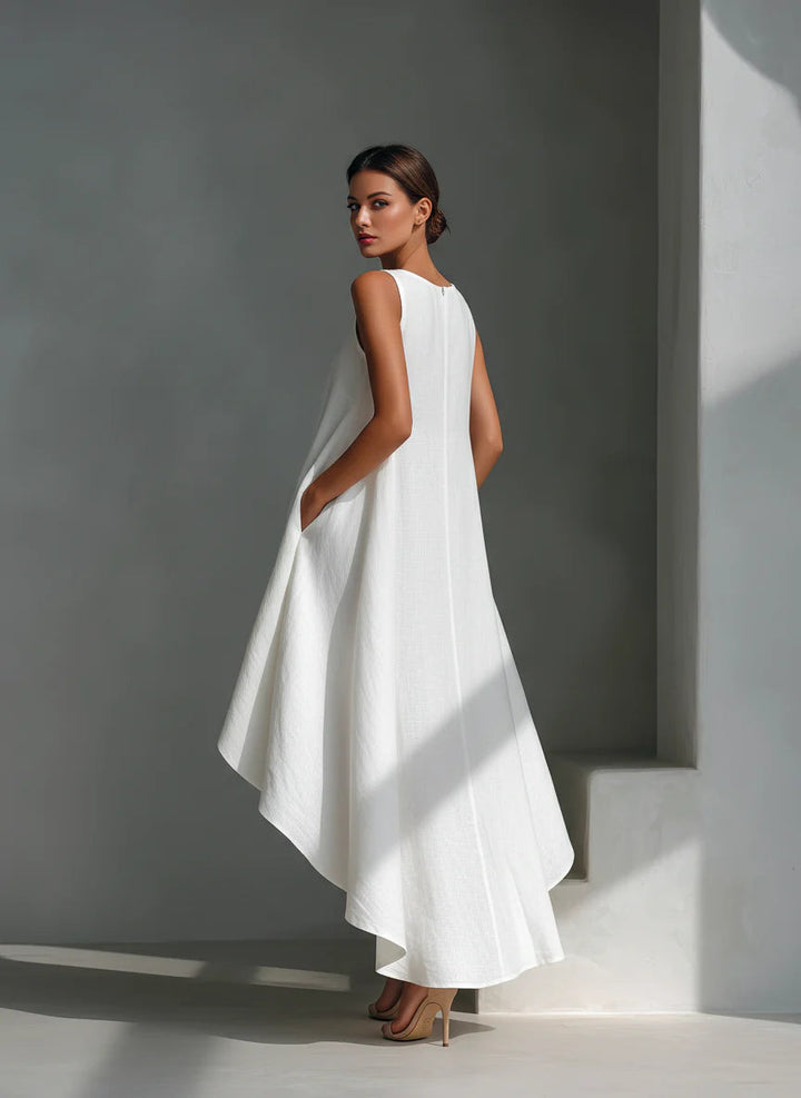 Vestido de Lino Blanco Asimétrico