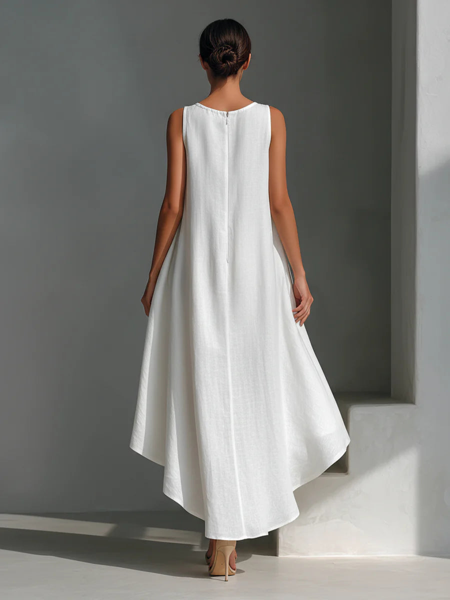 Vestido de Lino Blanco Asimétrico