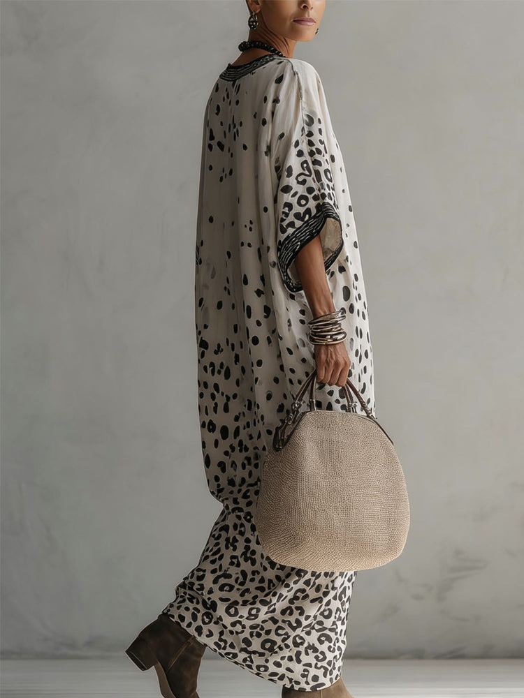 Vestido Maxi de Gasa con Estampado de Leopardo Degradado