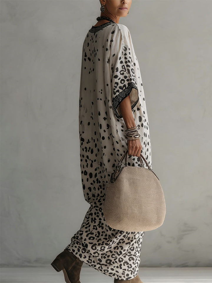 Vestido Maxi de Gasa con Estampado de Leopardo Degradado