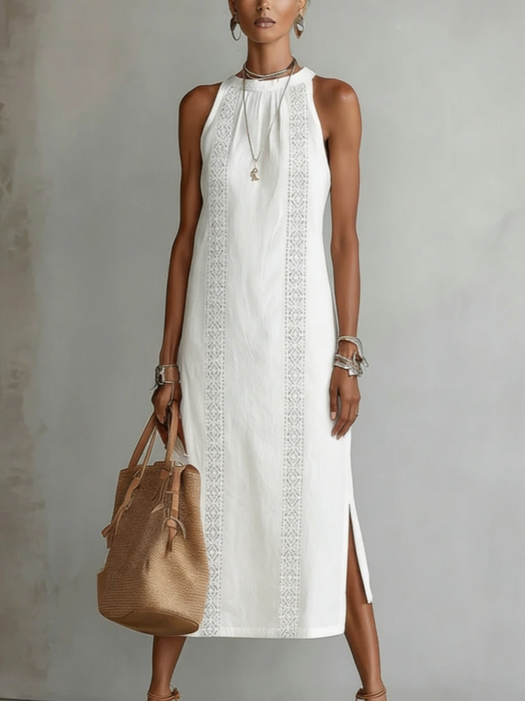 Vestido Maxi de Lino Blanco sin Mangas