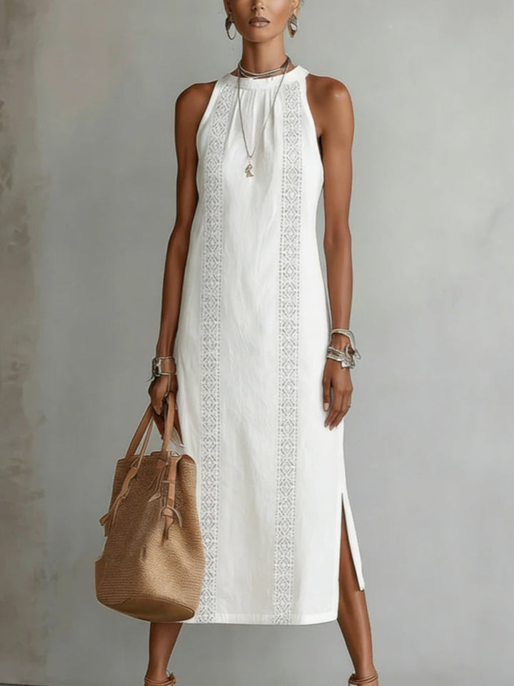 Vestido Maxi de Lino Blanco sin Mangas