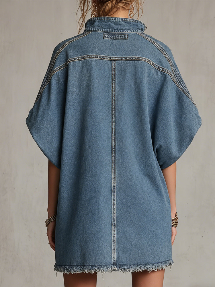 Vestido Mini de Denim Azul Lavado con Cremallera