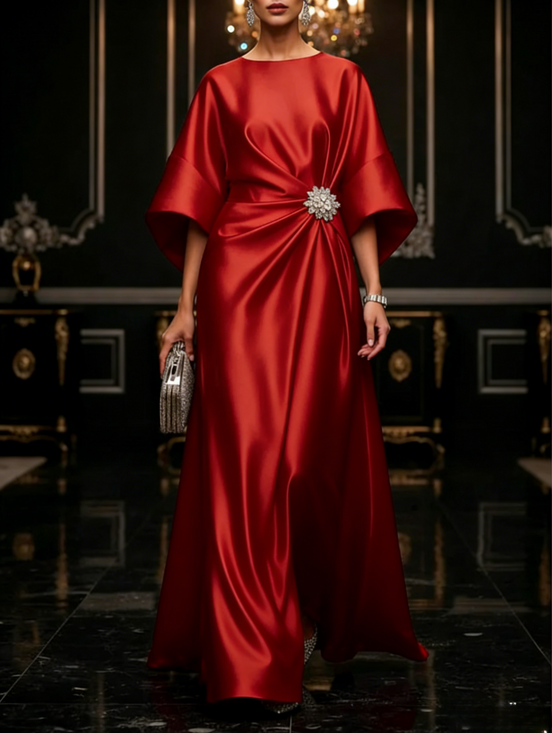 Vestido Maxi Negro de Satén Lujoso