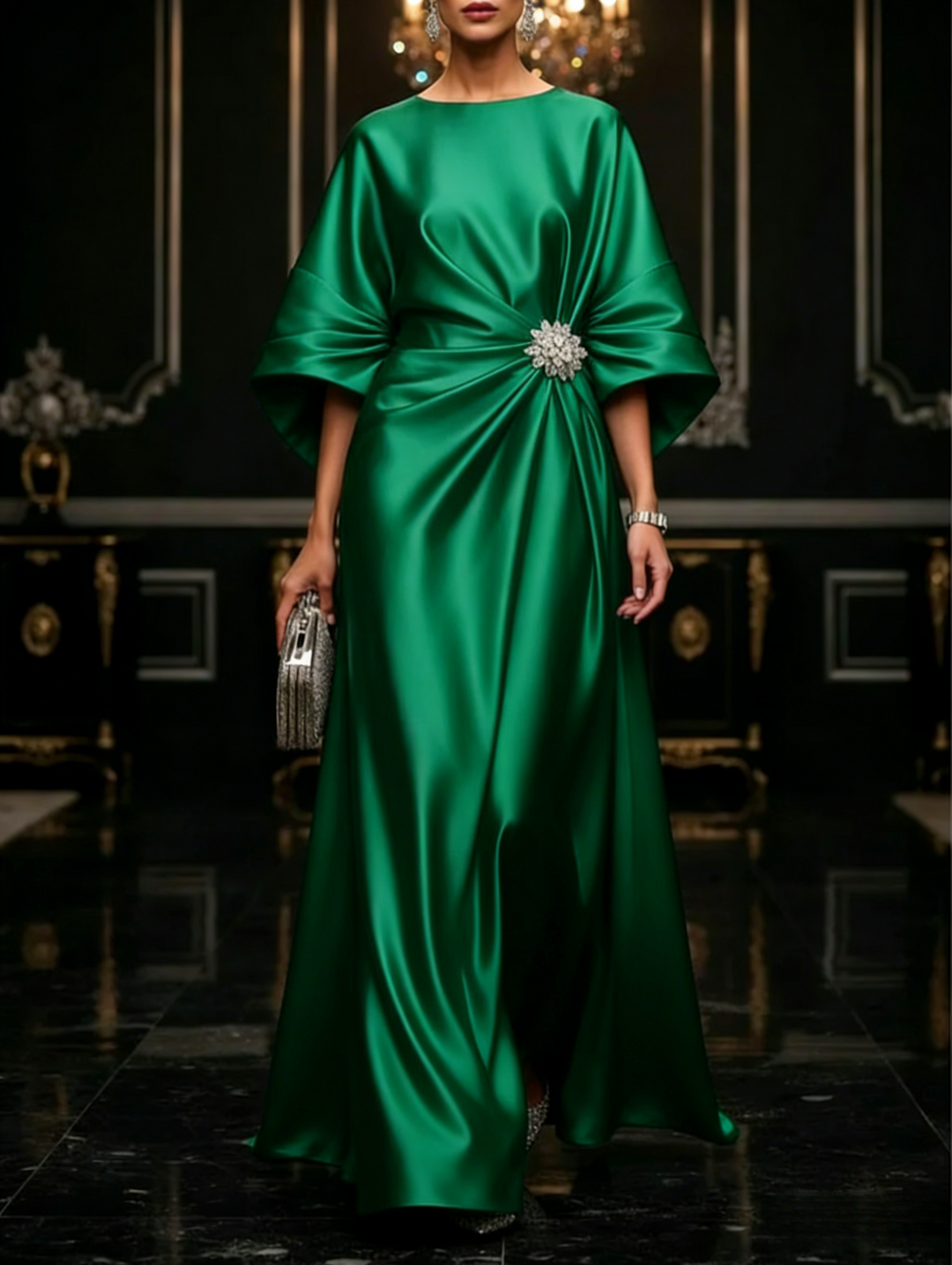 Vestido Maxi Negro de Satén Lujoso
