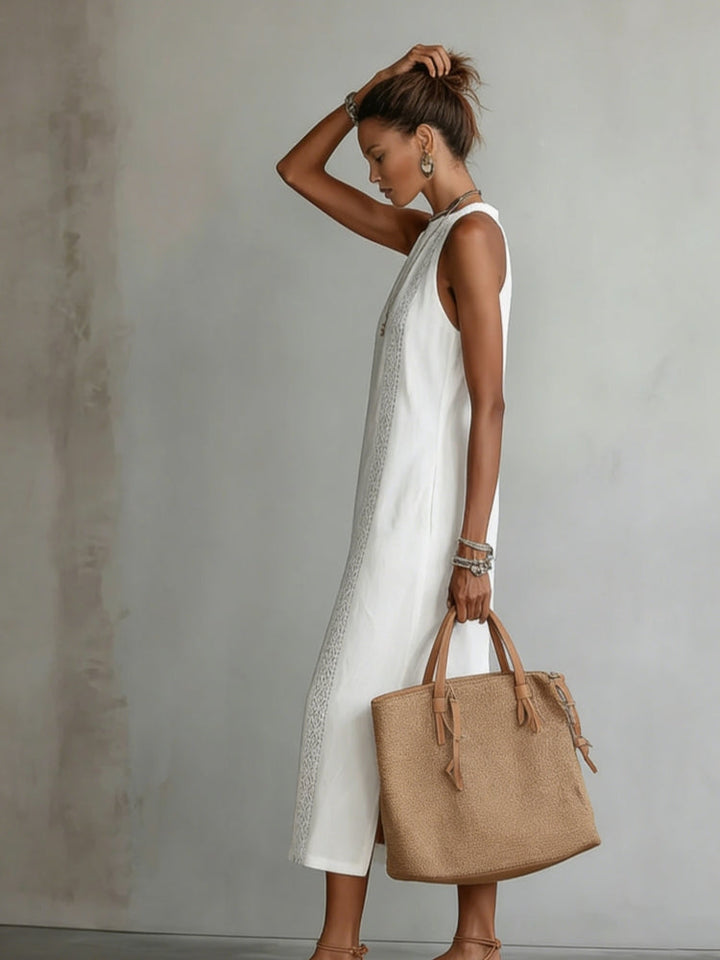 Vestido Maxi de Lino Blanco sin Mangas