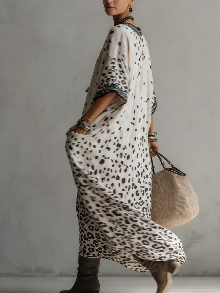 Vestido Maxi de Gasa con Estampado de Leopardo Degradado