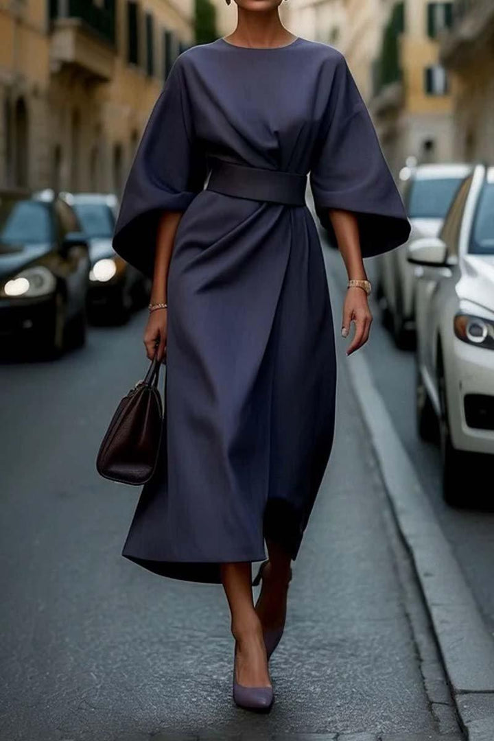 Vestido Elegante de Color Liso con Cintura Definida