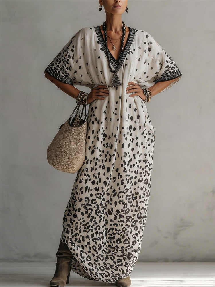 Vestido Maxi de Gasa con Estampado de Leopardo Degradado