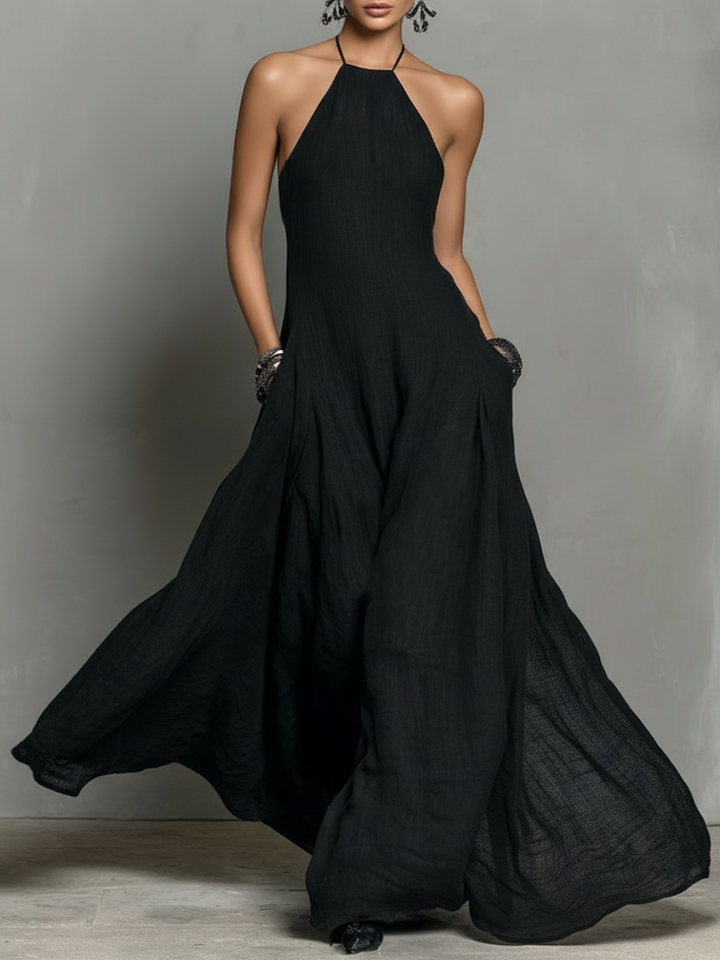 Vestido Maxi Minimalista de Lino con Cuello Halter