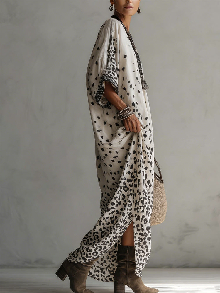 Vestido Maxi de Gasa con Estampado de Leopardo Degradado