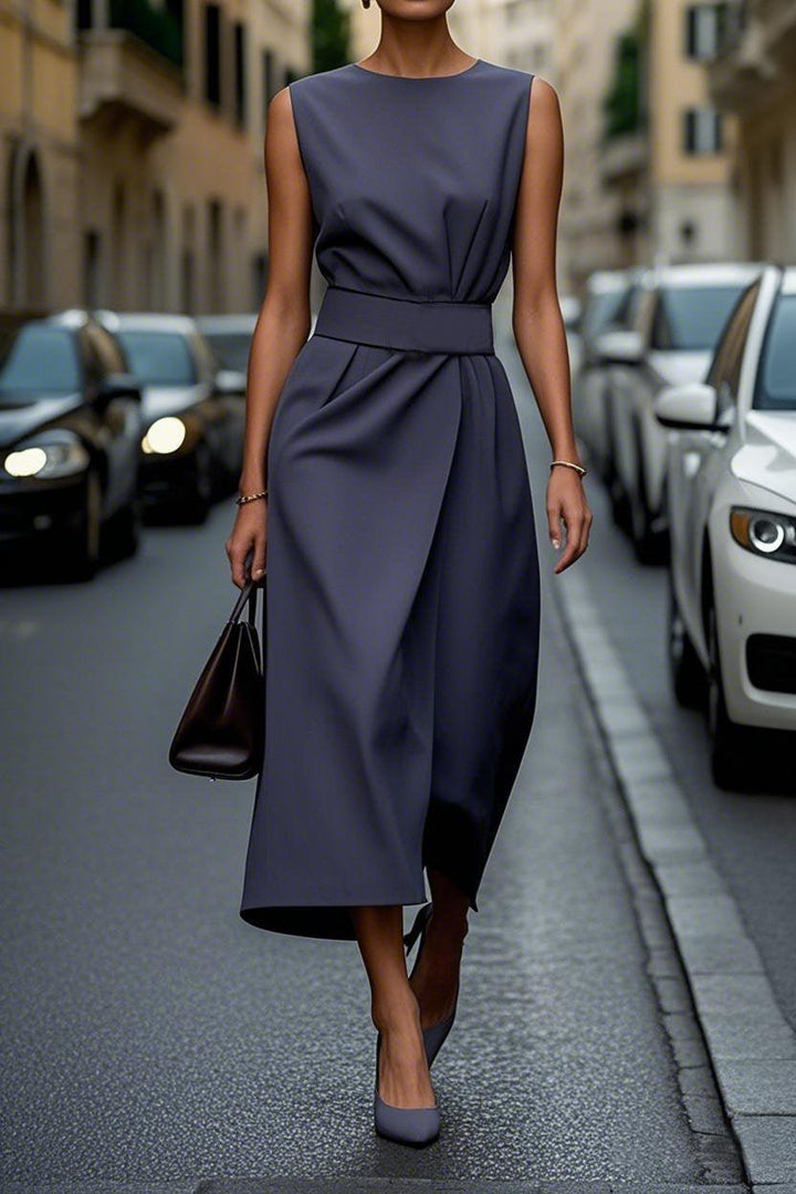 Vestido Elegante de Color Liso con Cintura Otoño-Invierno