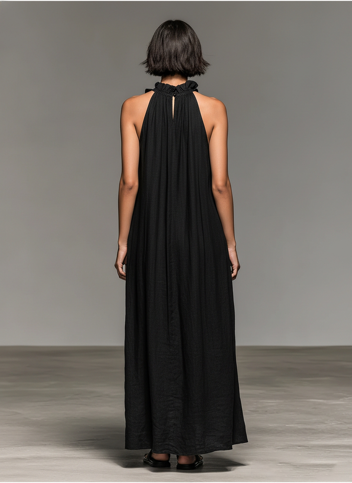 Vestido Maxi de Lino sin Mangas con Volantes