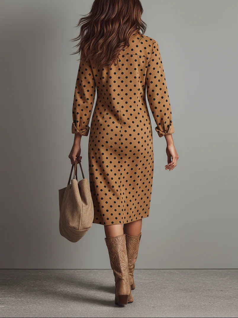 Vestido Midi Camisero de Ante Sintético con Estampado de Lunares
