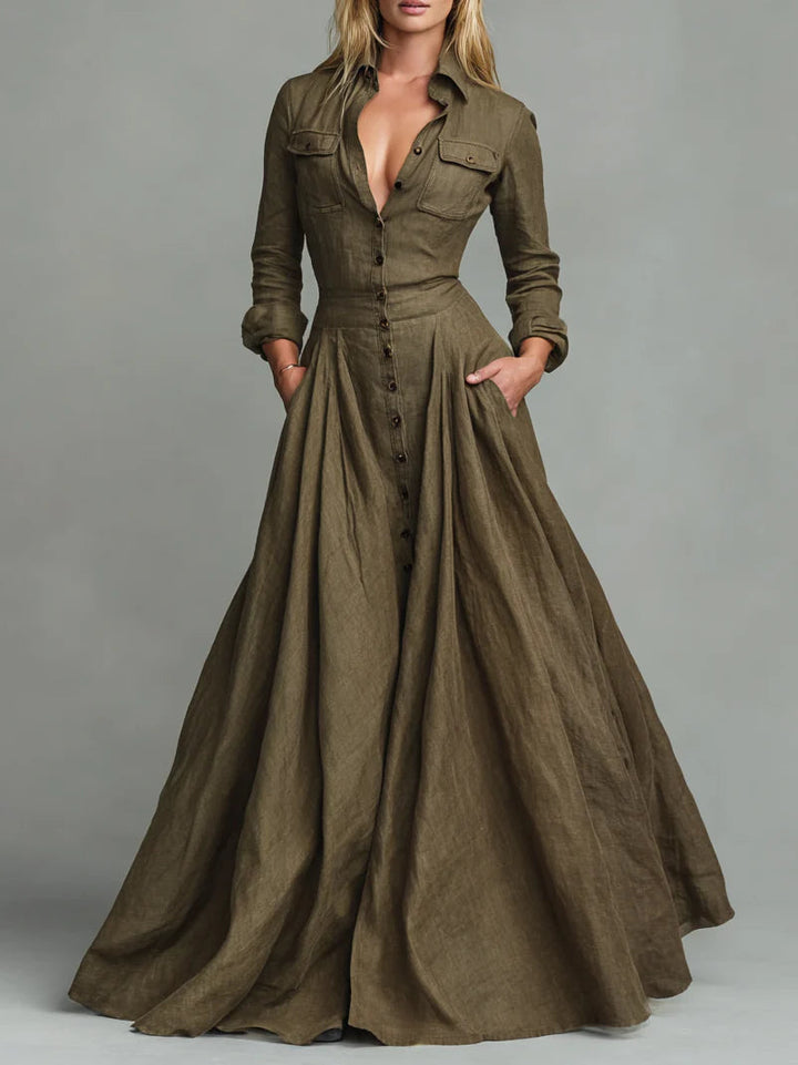 Vestido Largo Vintage Camisero con Botones