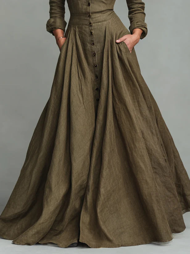 Vestido Largo Vintage Camisero con Botones