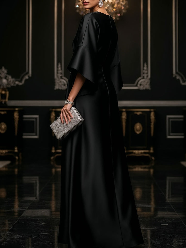 Vestido Maxi Negro de Satén Lujoso