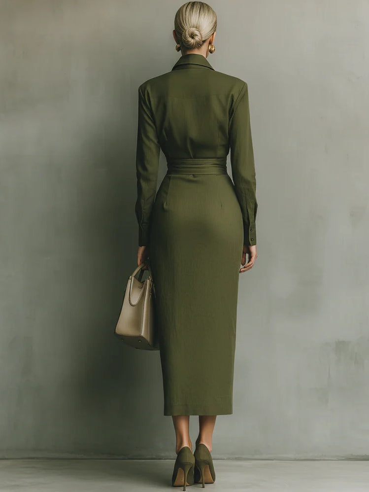 Vestido Maxi Verde Militar de Algodón