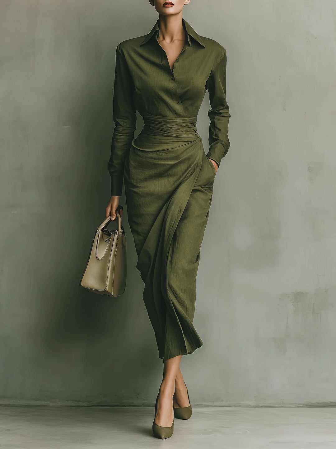 Vestido Maxi Verde Militar de Algodón