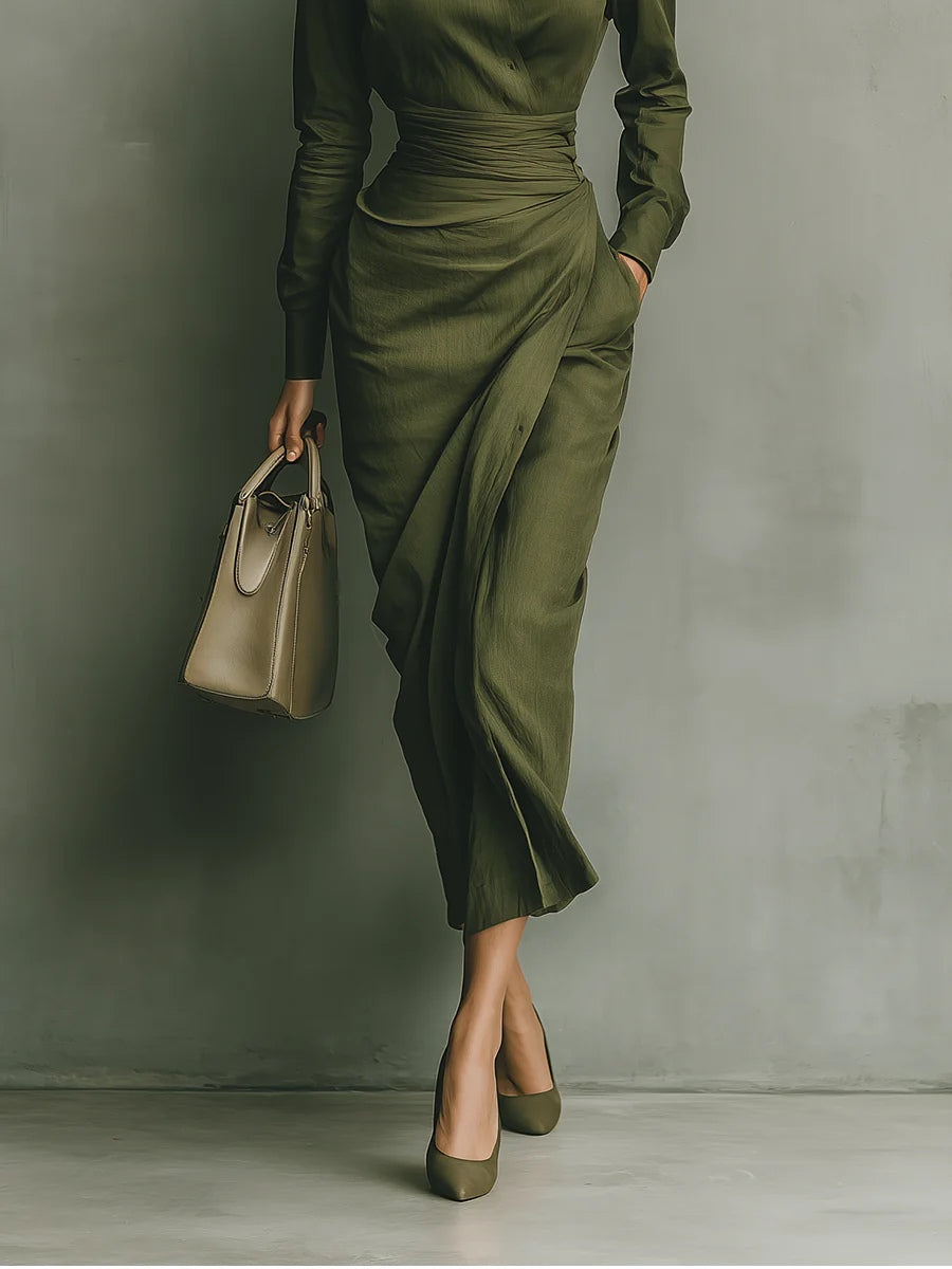 Vestido Maxi Verde Militar de Algodón