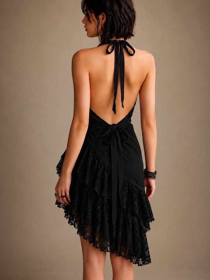 Ariadna | Vestido mini halter de encaje, elegante y sexy
