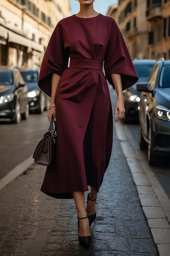 Vestido Elegante de Color Liso con Cintura Definida