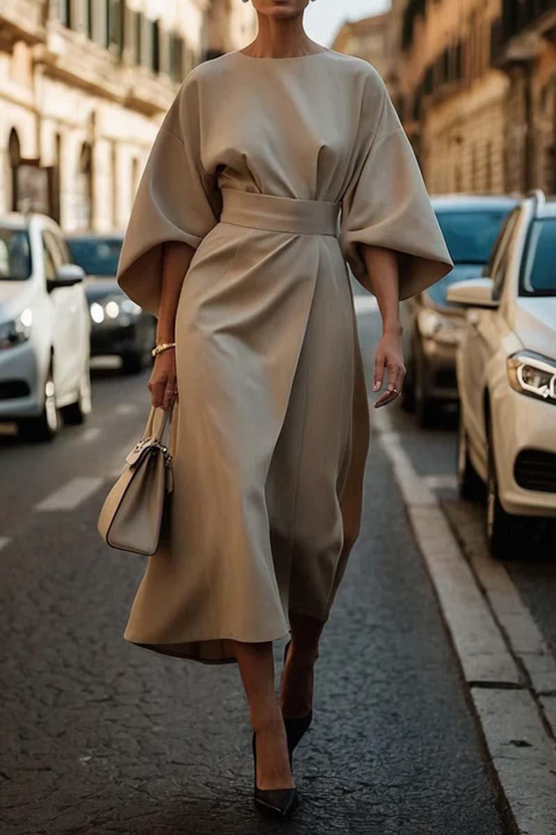 Vestido Elegante de Color Liso con Cintura Definida