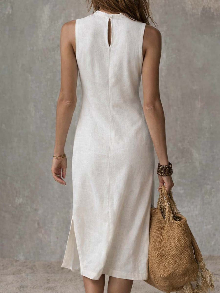 Duna | Vestido midi de lino con elegante abertura para un toque sofisticado