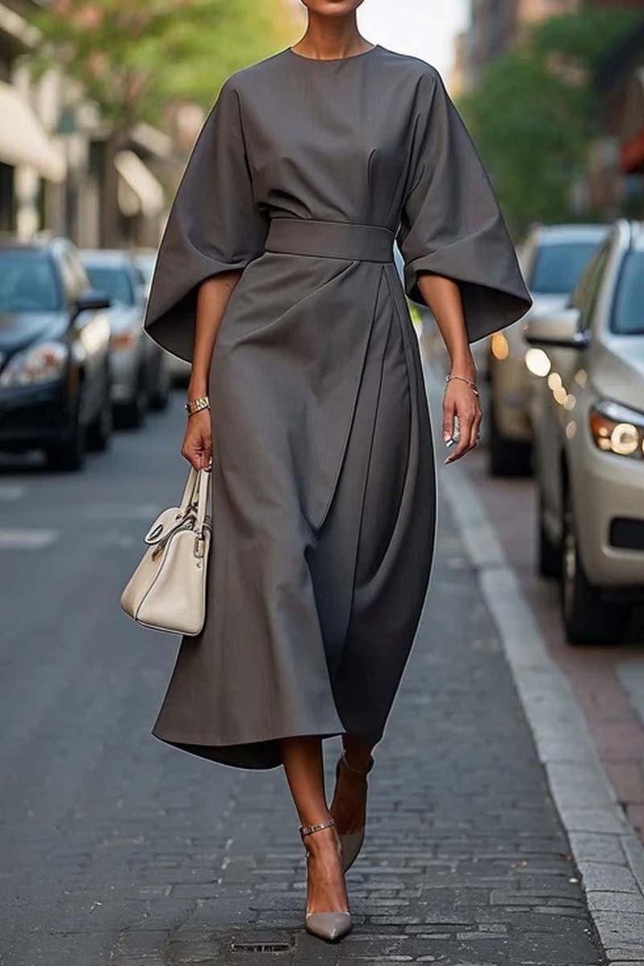 Vestido Elegante de Color Liso con Cintura Definida