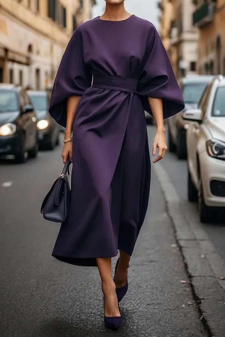 Vestido Elegante de Color Liso con Cintura Definida