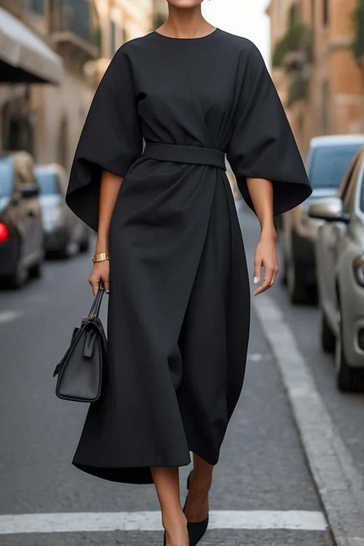 Vestido Elegante de Color Liso con Cintura Definida