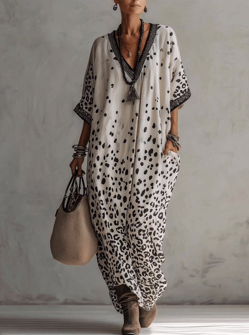 Vestido Maxi de Gasa con Estampado de Leopardo Degradado