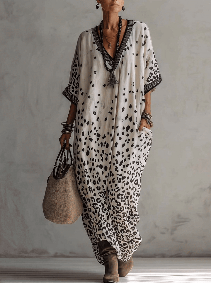 Vestido Maxi de Gasa con Estampado de Leopardo Degradado