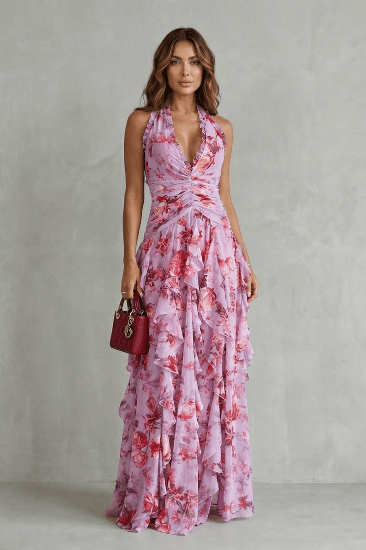 Marina | Vestido largo halter de caída fluida y elegante