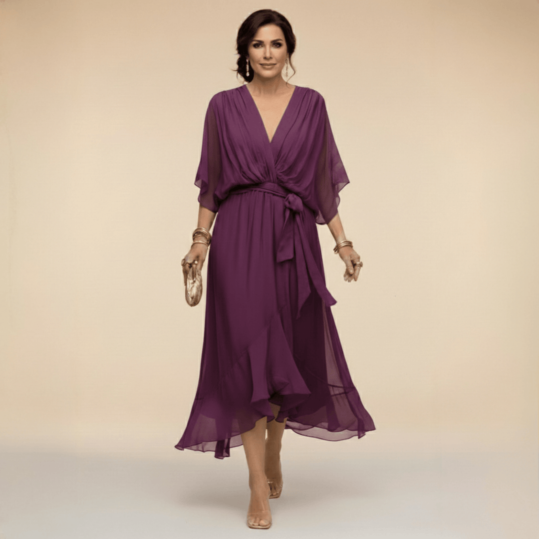 Mónica | Vestido de chiffon con escote en V, elegante y favorecedor
