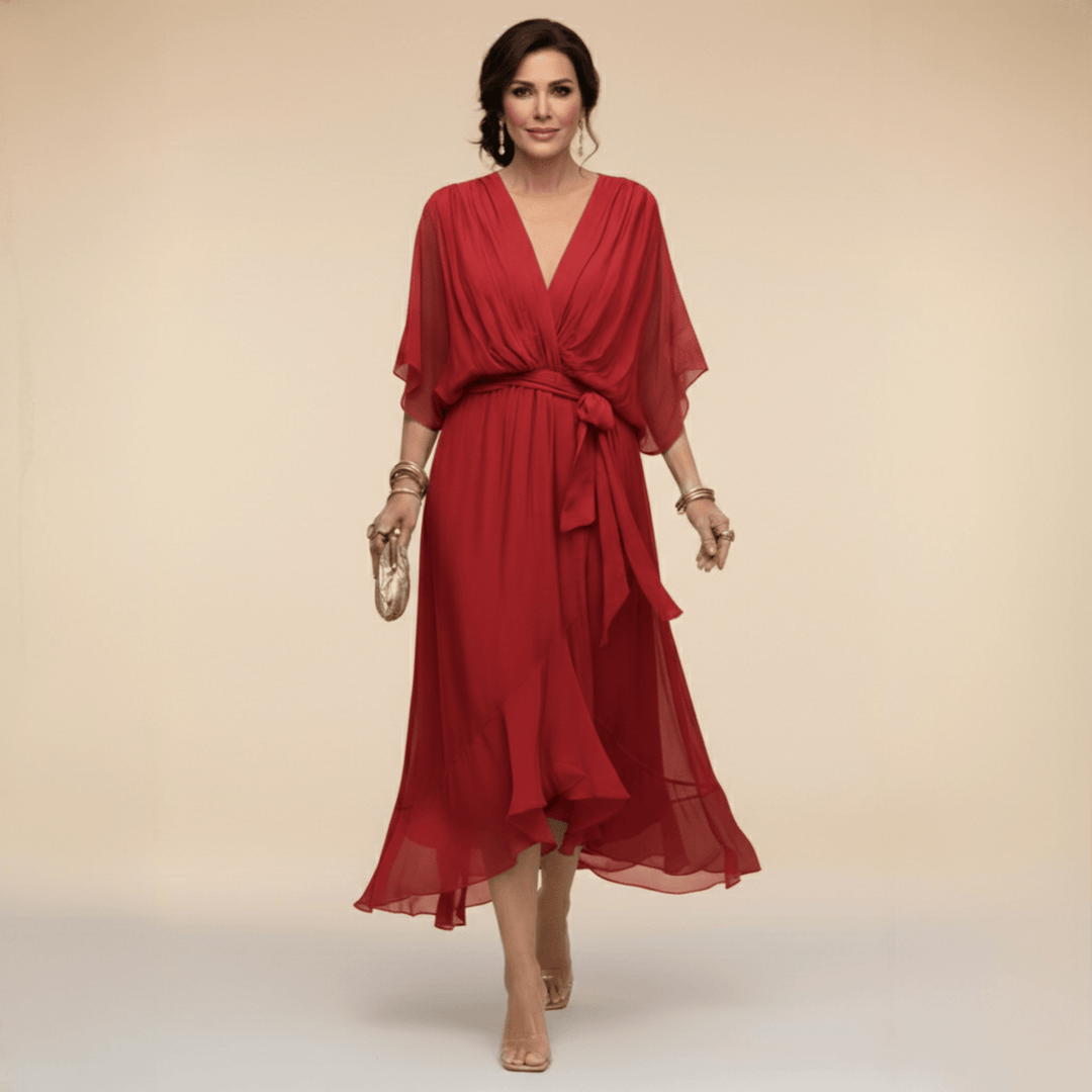 Mónica | Vestido de chiffon con escote en V, elegante y favorecedor