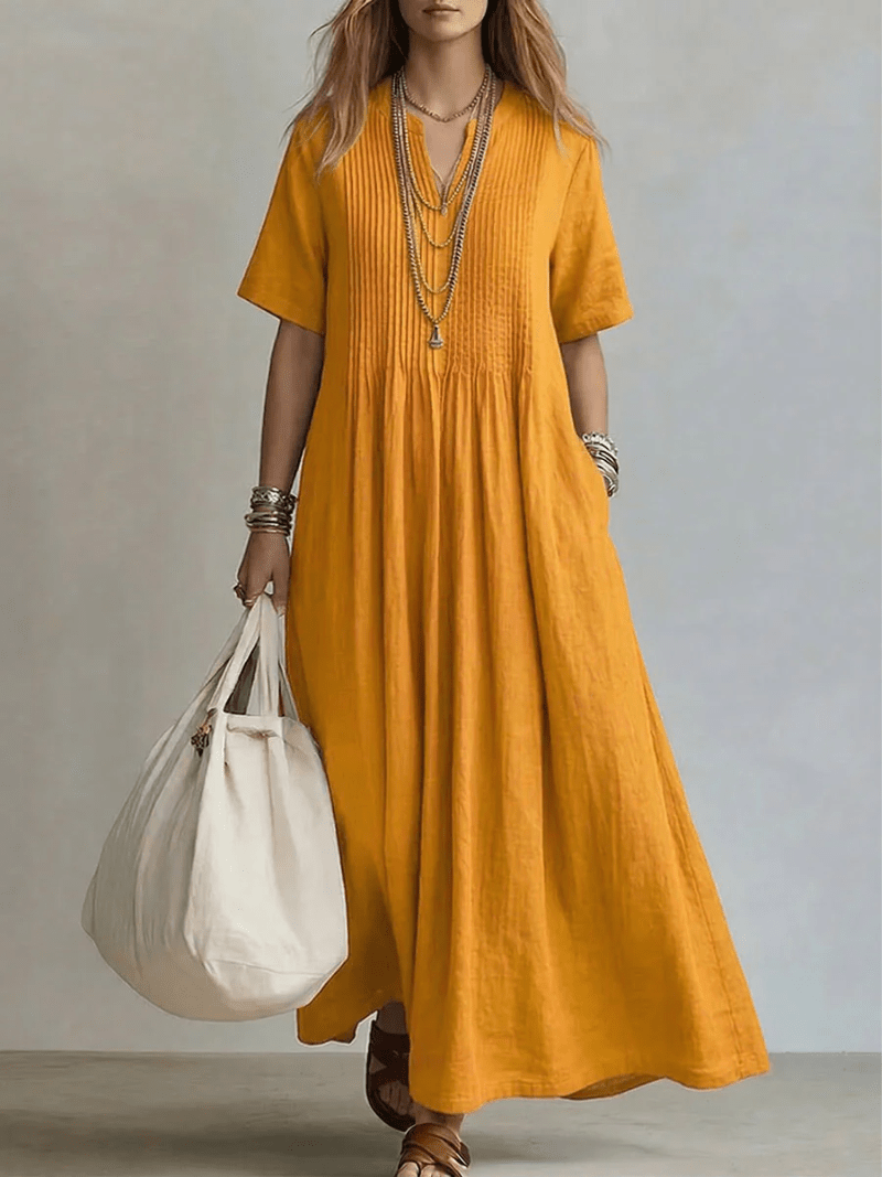 Naroa | Vestido largo fluido con pliegues, elegante y versátil